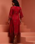 Red Printed Gathered Dress