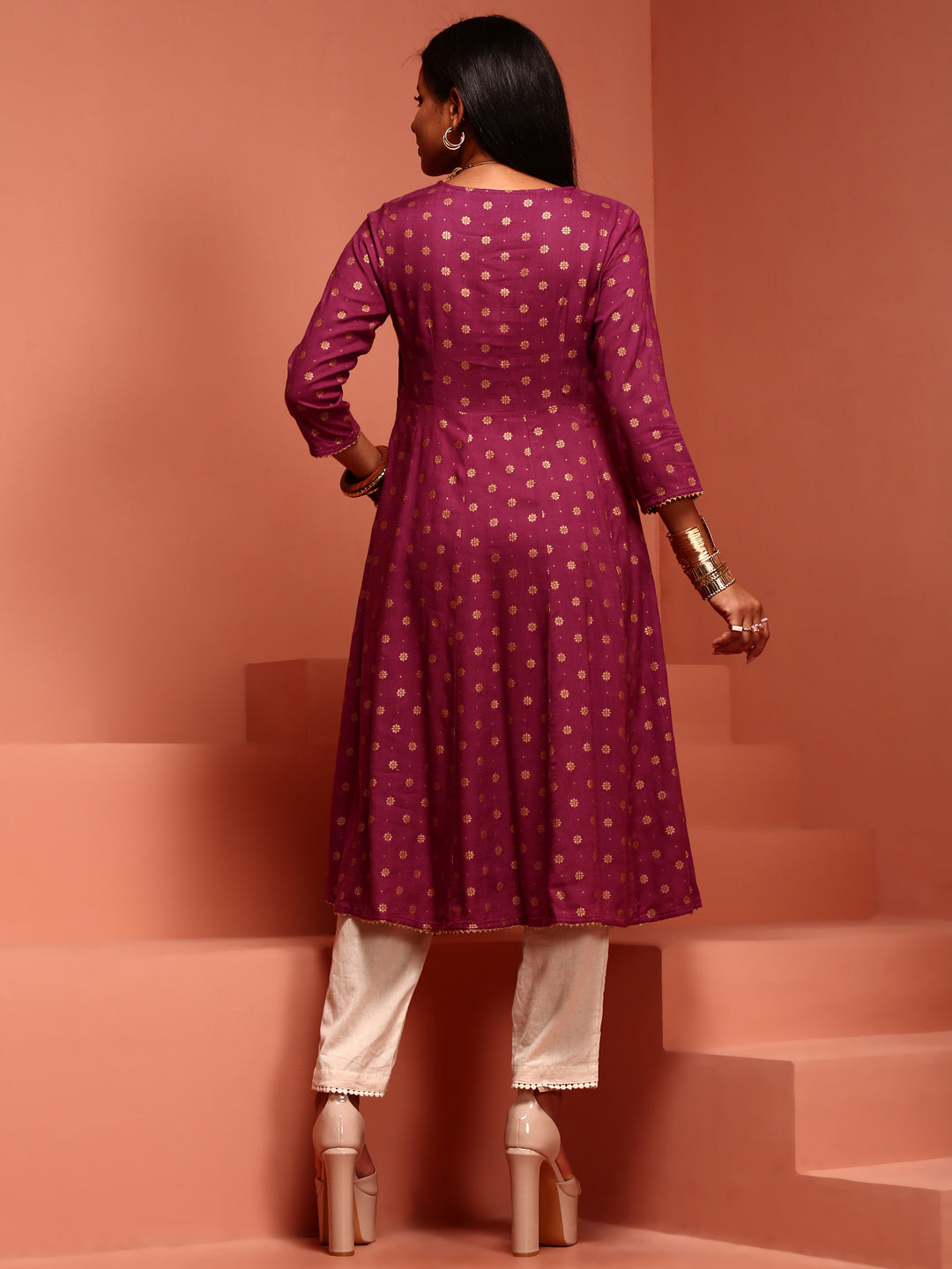 Purple Kalidar Printed Kurta