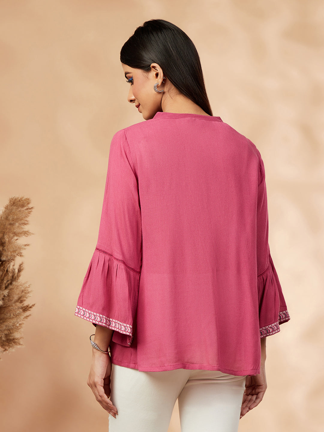 Solid Rose Pink  Gathered Top