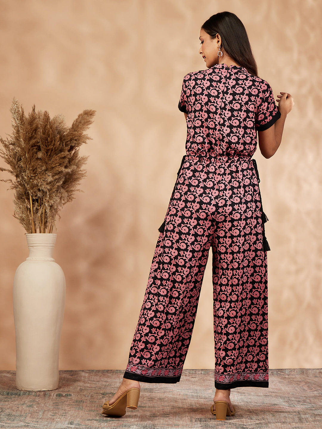 Black Floral Print  Flared Jumpsuit