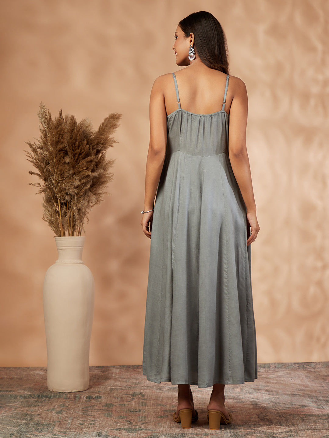 Grey Embellished Flared Dress