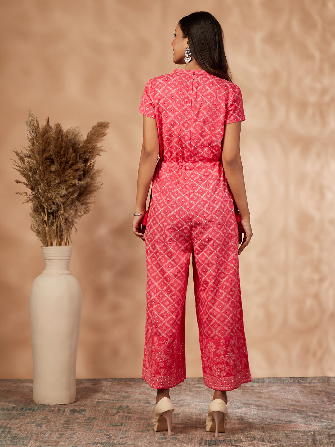 Coral Printed Rayon Jumpsuit