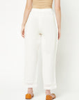 White Straight Trousers With Laced Hem