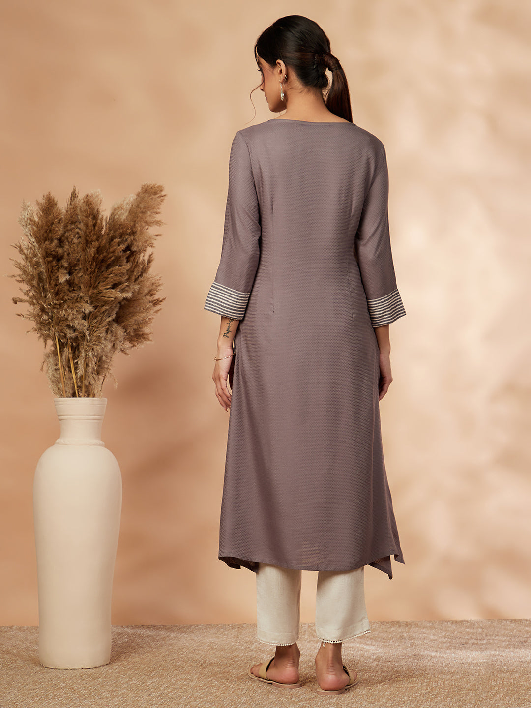 Solid Grey A-Line Kurta