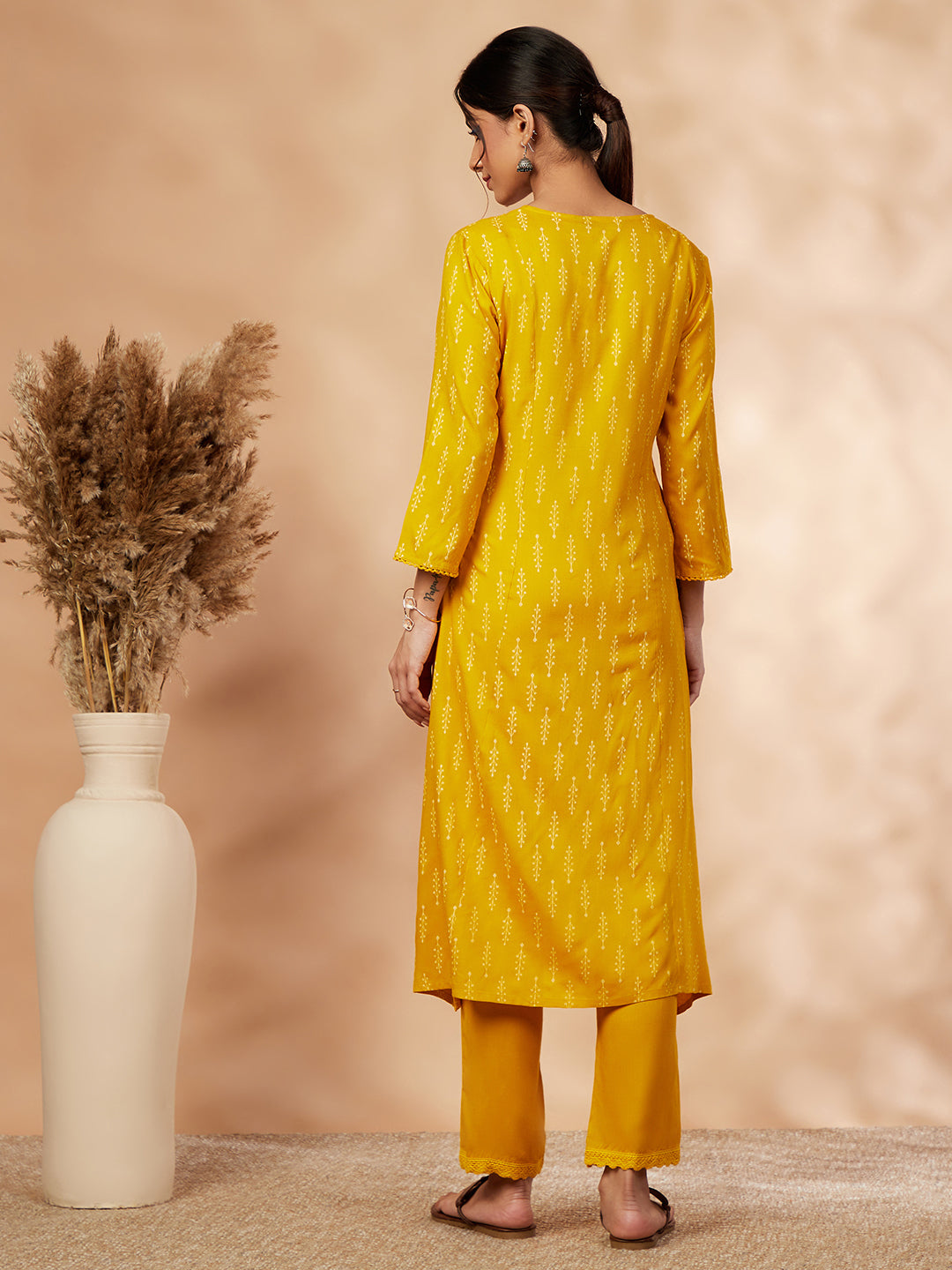 Mustard A-Line Kurta Set