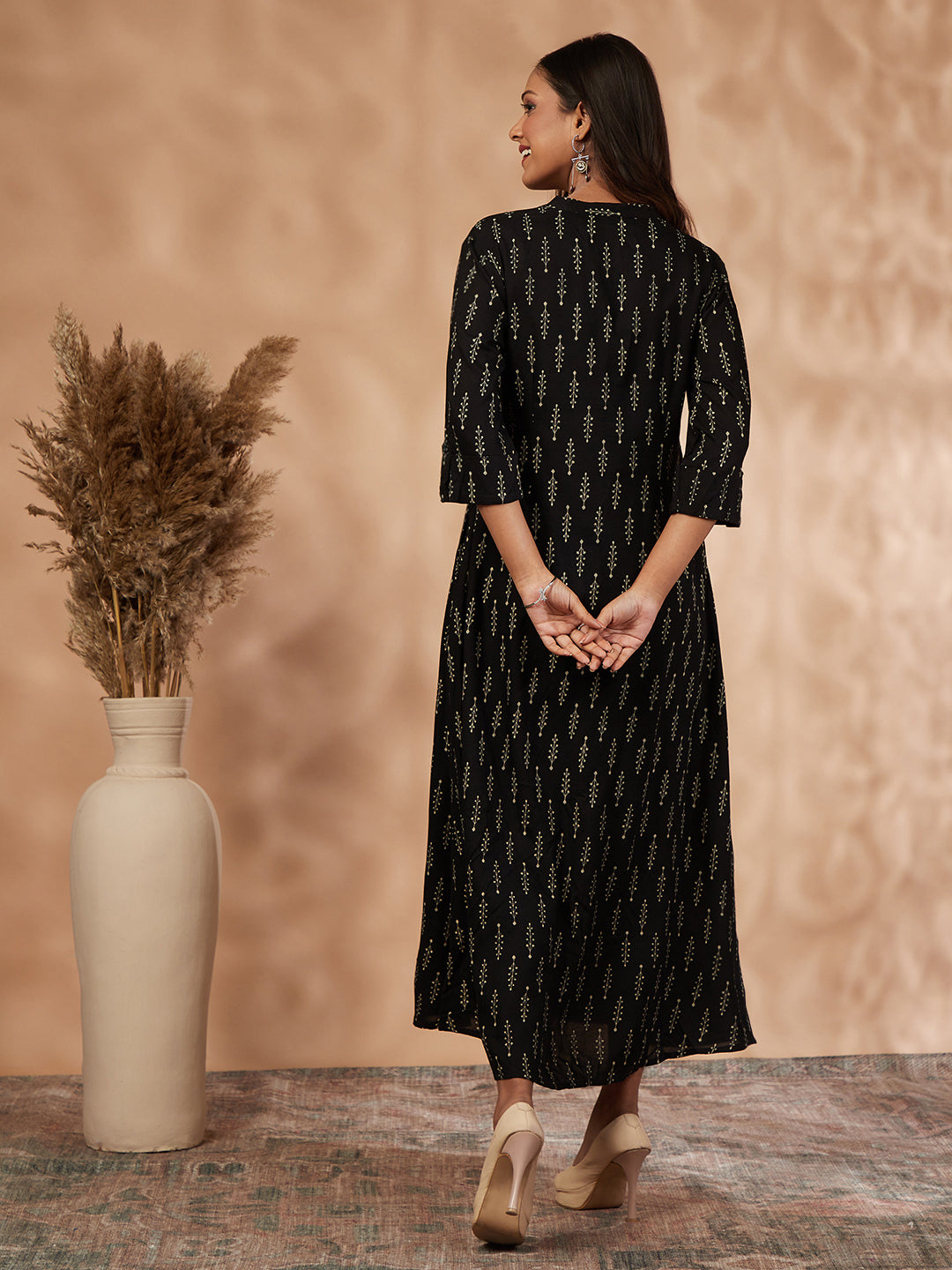 Black Printed A-Line Dress