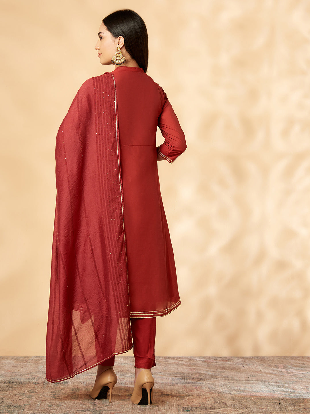 Red Floral Embroidered Kurta Set