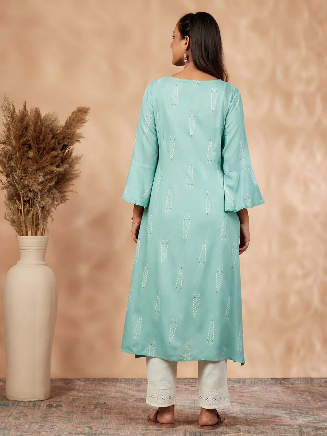 Sage Green Printed A-Line Kurta