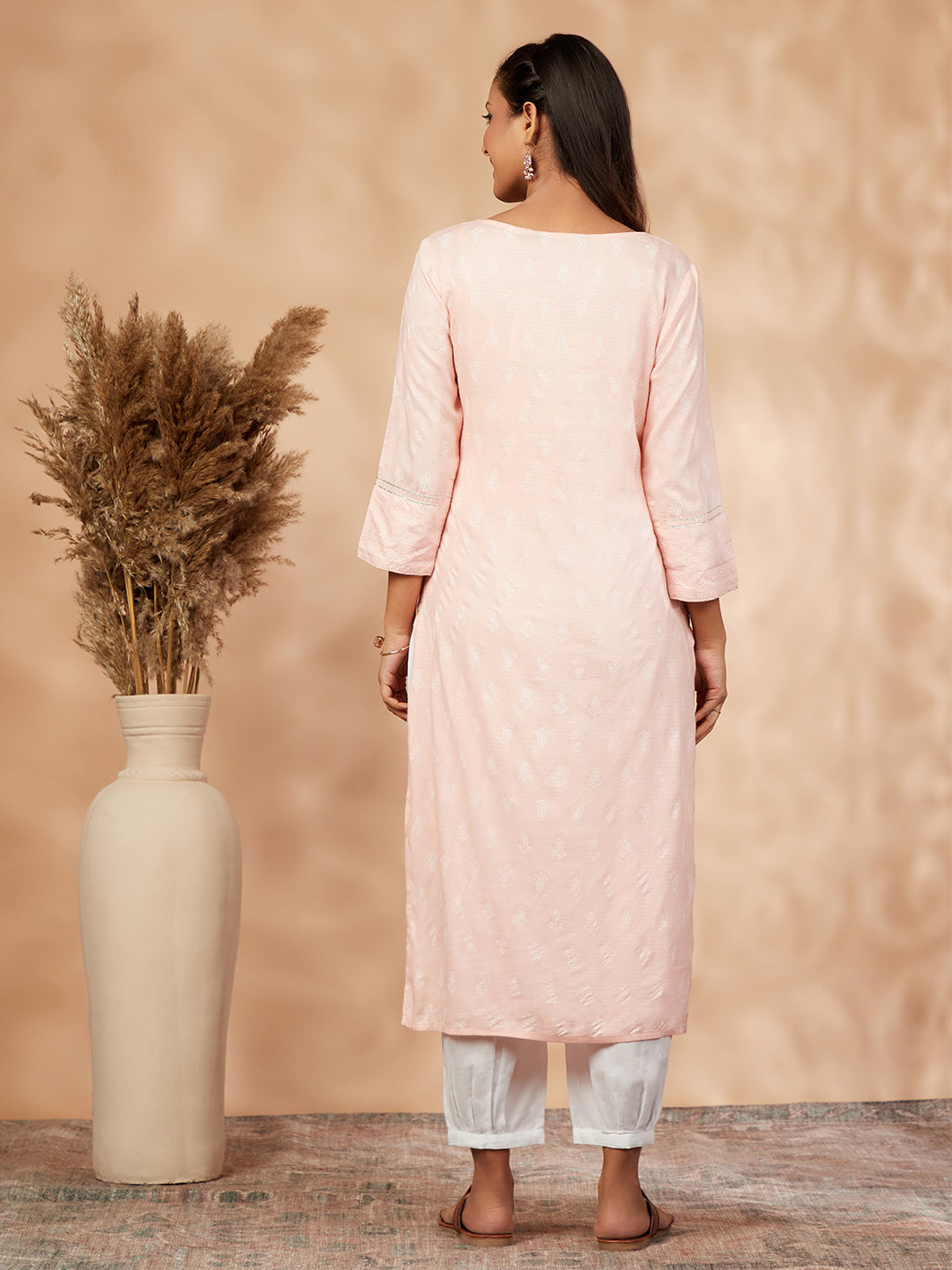 Light Pink Printed Straight Kurta