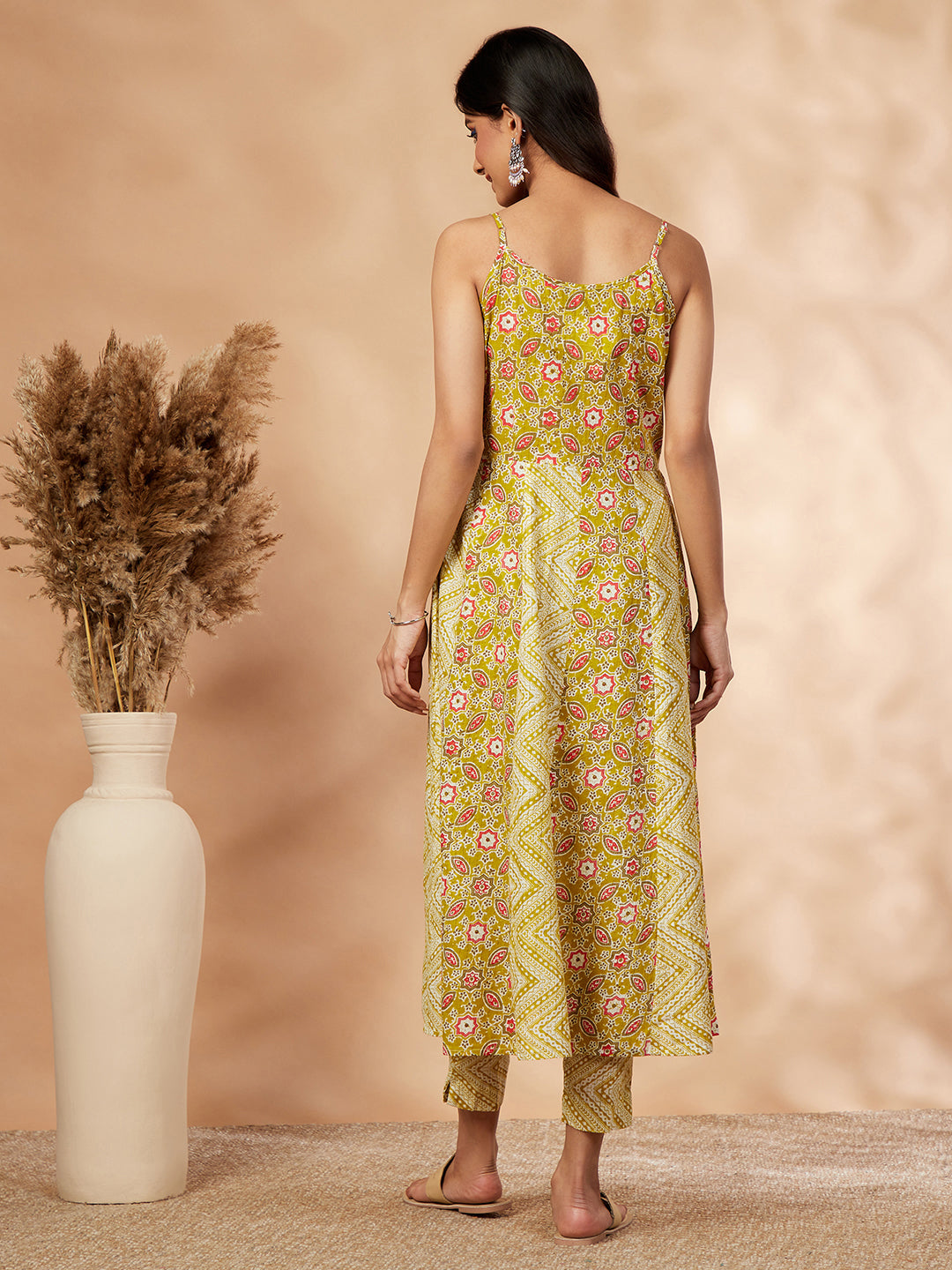 Printed Lime Green Anarkali Kurta Set