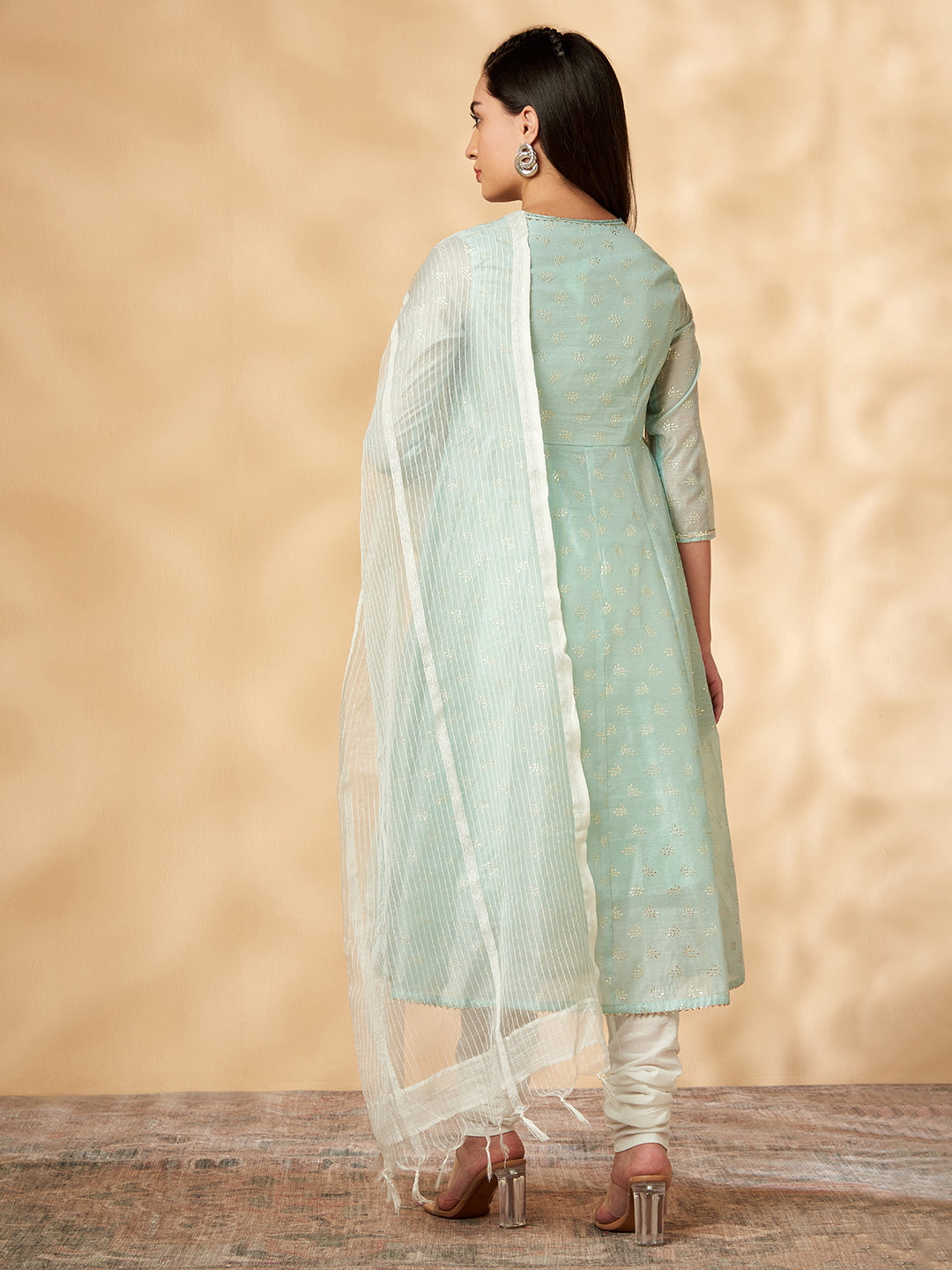 Green Printed Kalidar Kurta Set