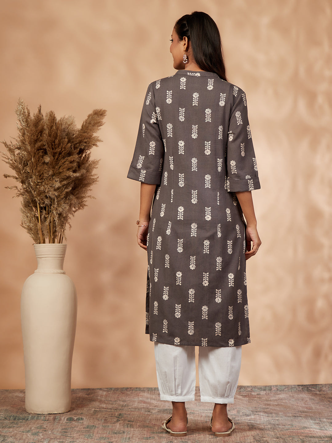 Printed Grey Straight Kurta