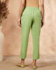 Floral Solid Green Elasticated Waist Straight Pants