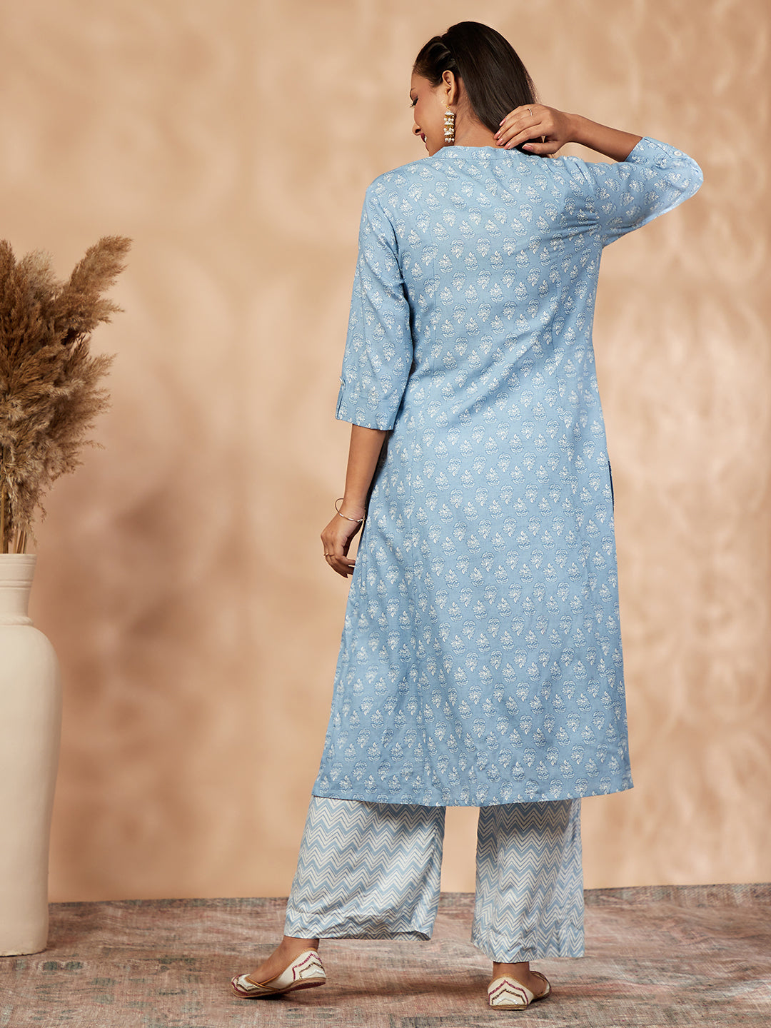 Blue Printed A-Line Kurta Set