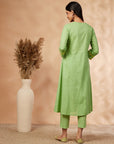 Floral Solid Lime Green Flared Kurta