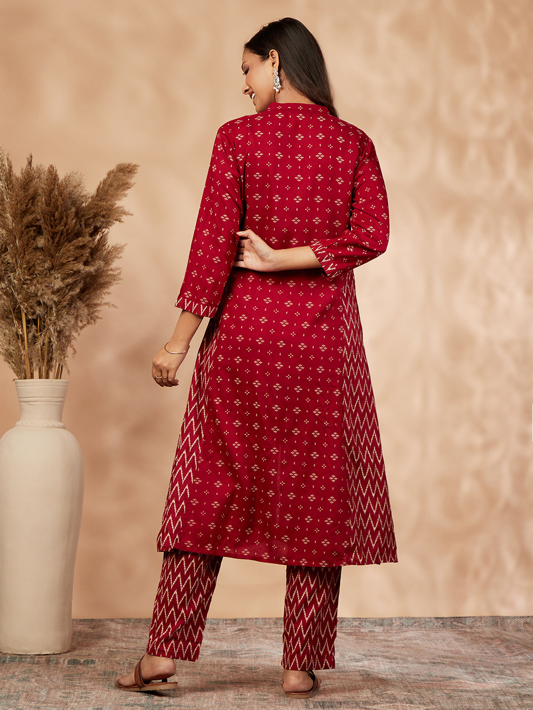 Red A-line Kurta Set