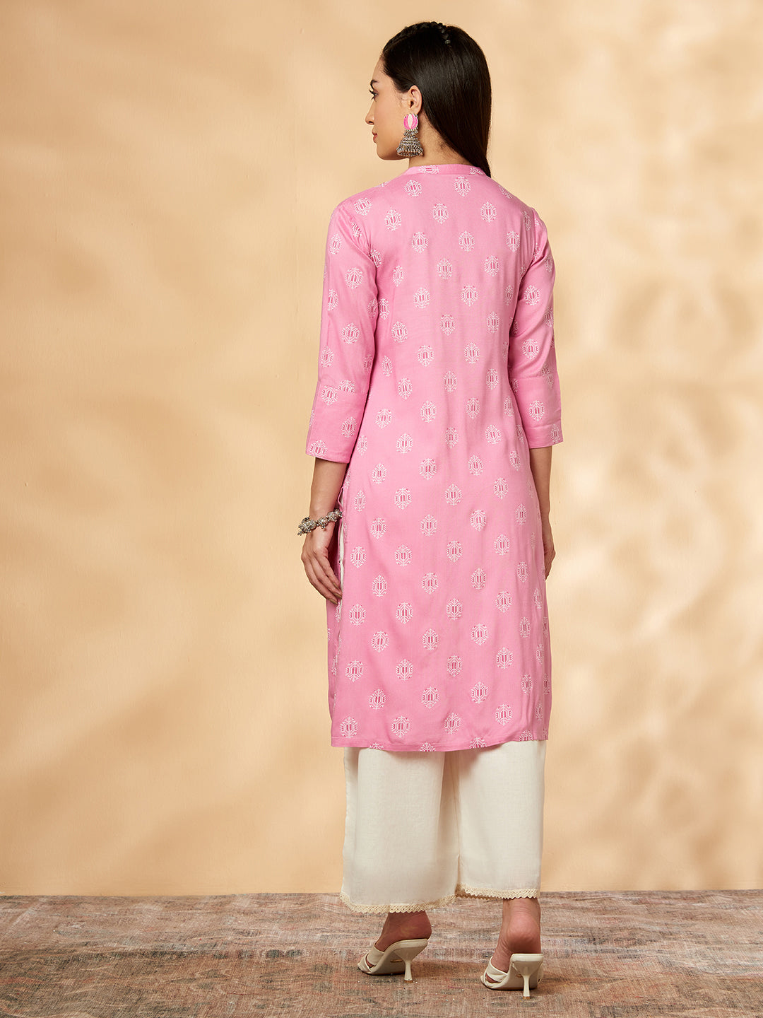 Printed Straight Pink Kurta