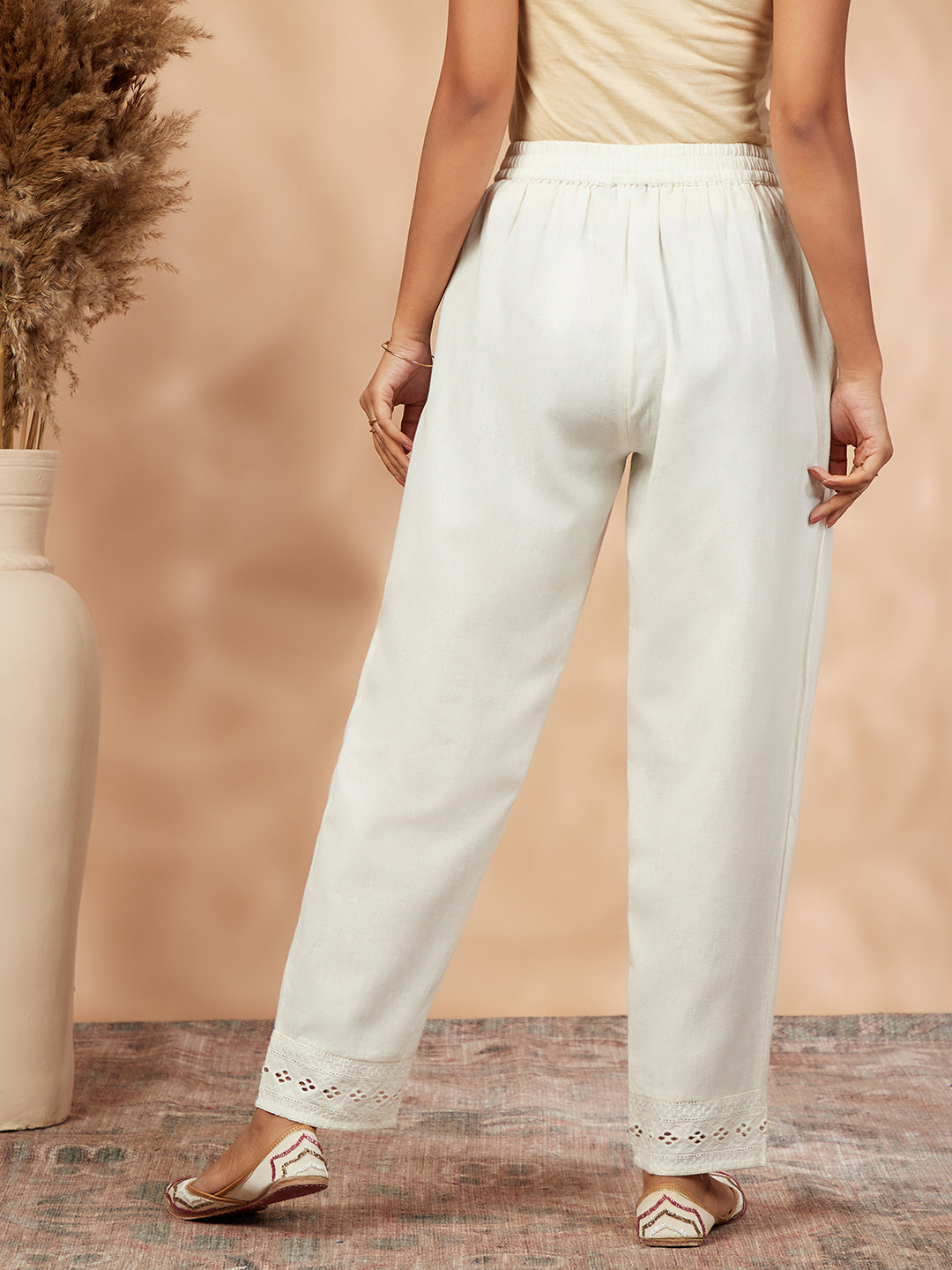 Offwhite Cotton Flex Straight Pant