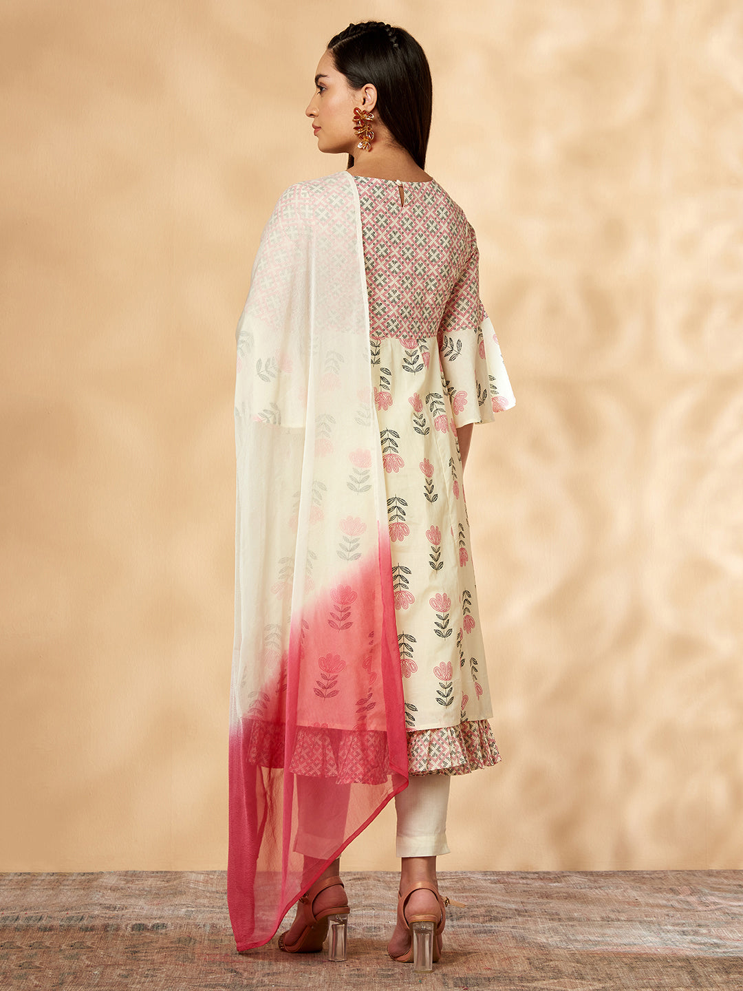 Off-White Printed Anarkali Kurta Set