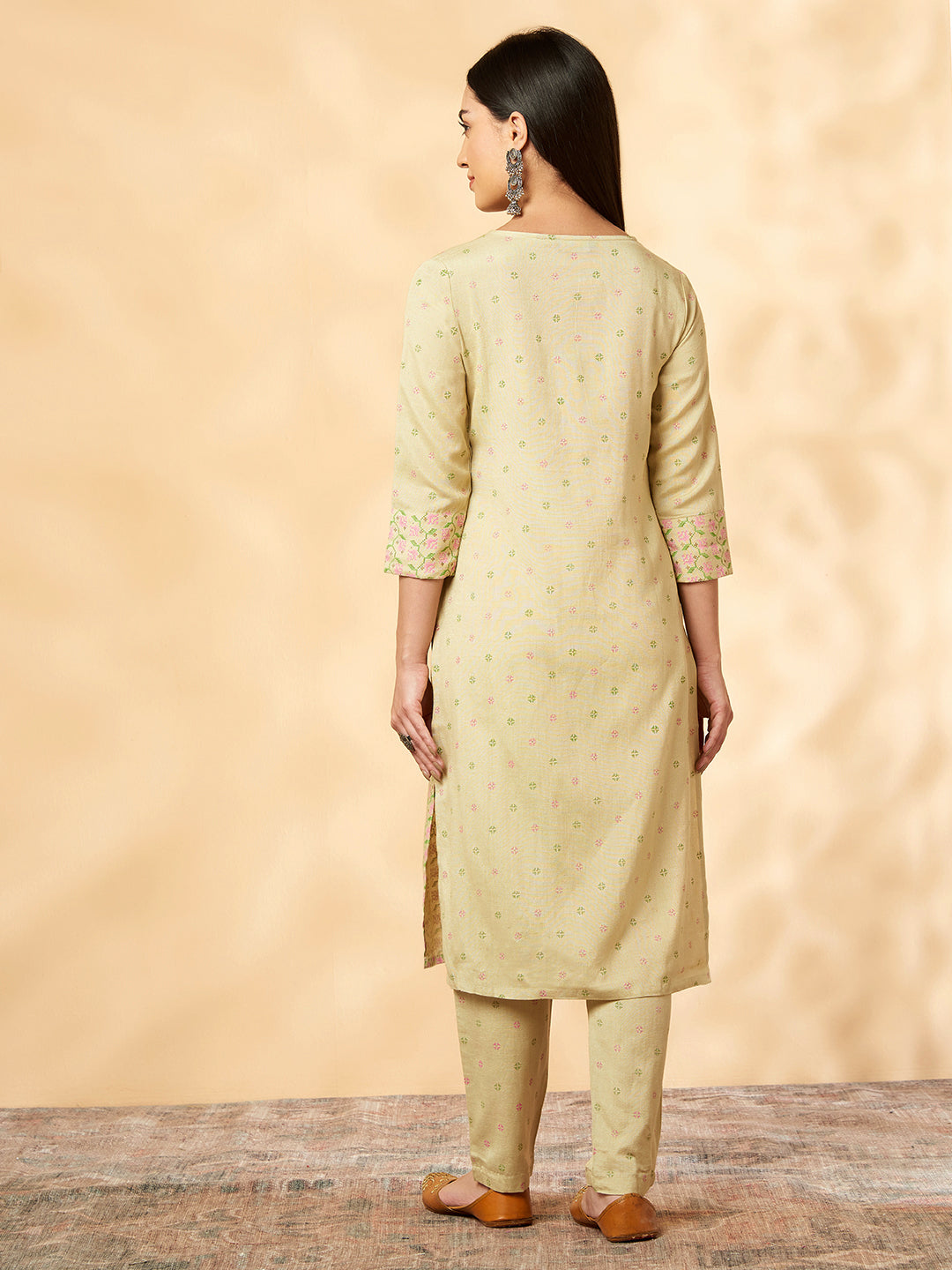 Beige Printed Kurta  Set