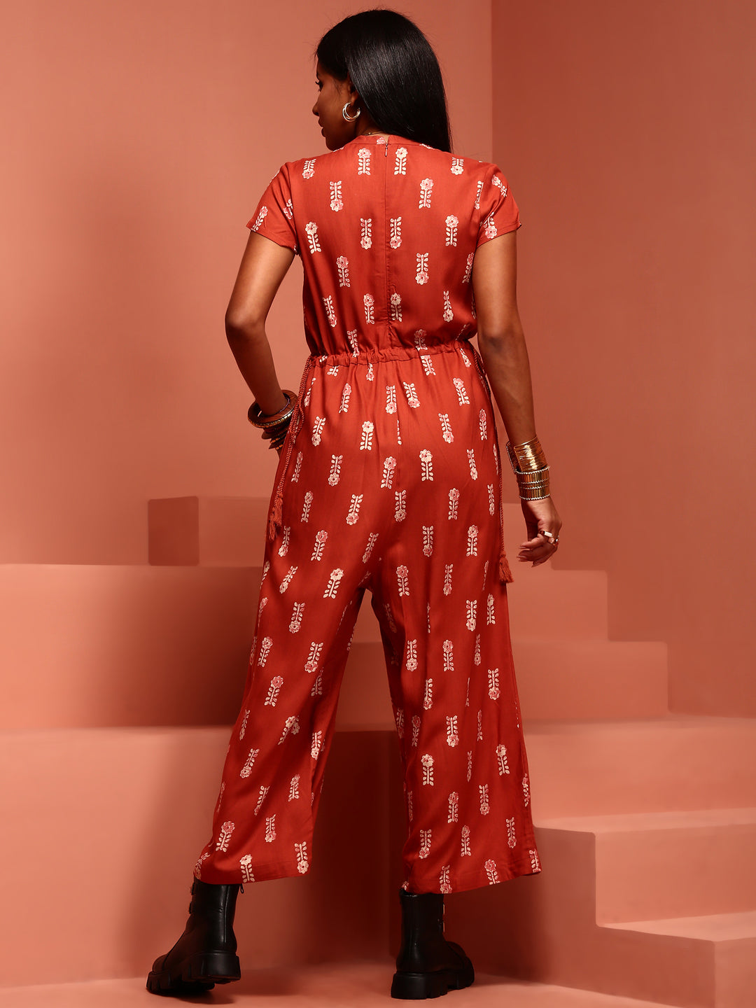 Orange Printed Jumpsuit