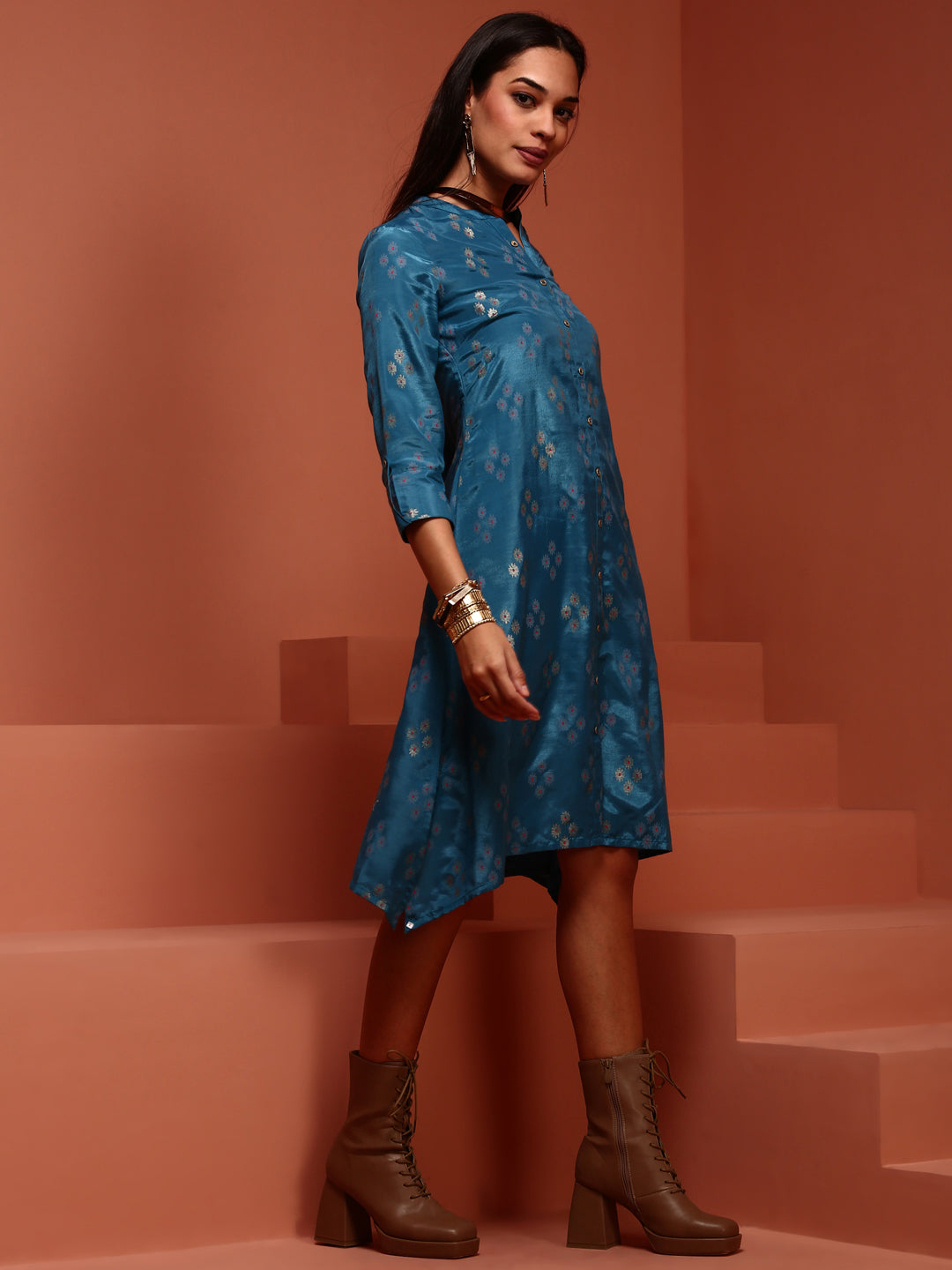 Blue Asymmetric Printed Kurta