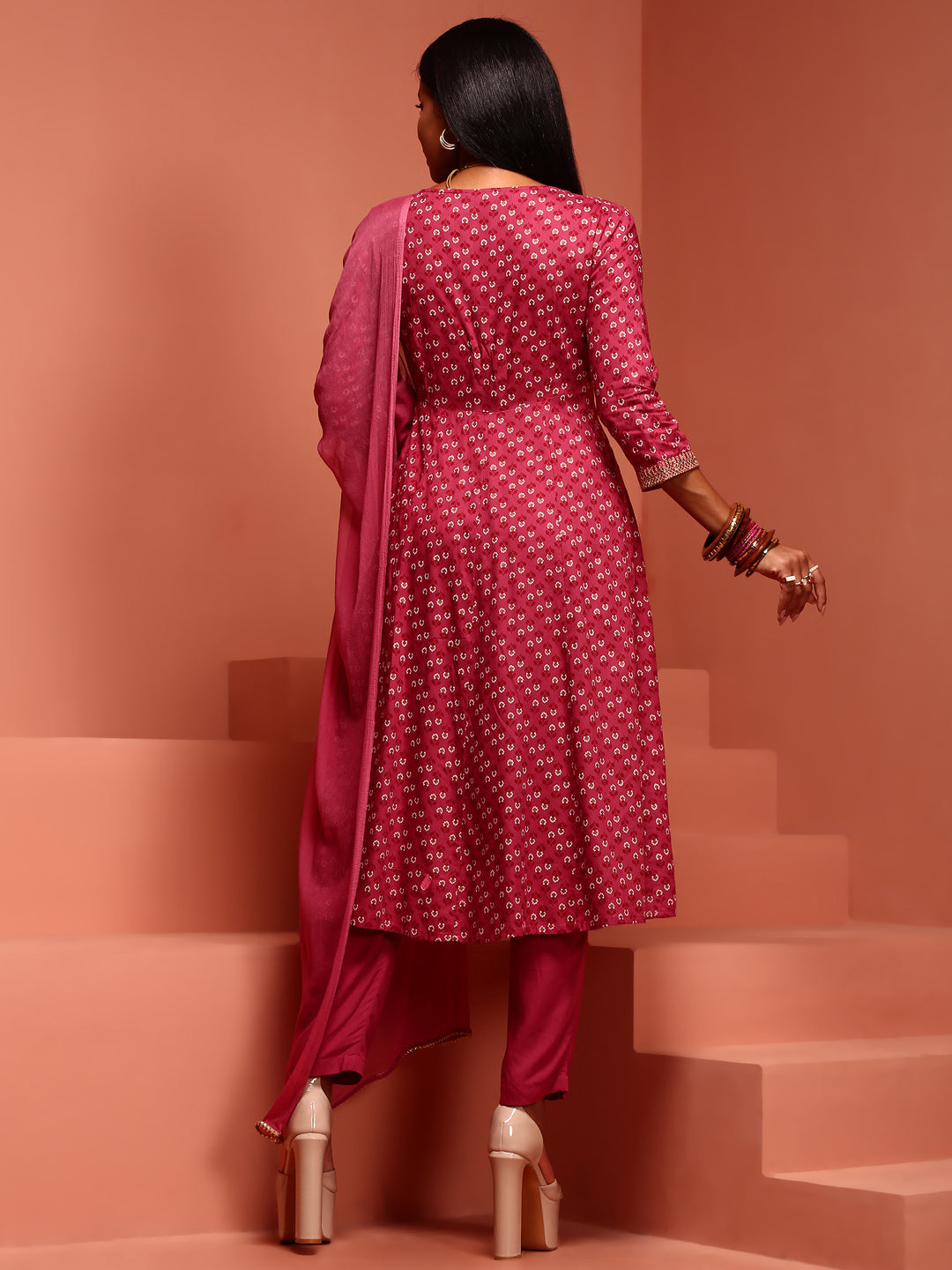 Dark Pink Printed Kurta Set