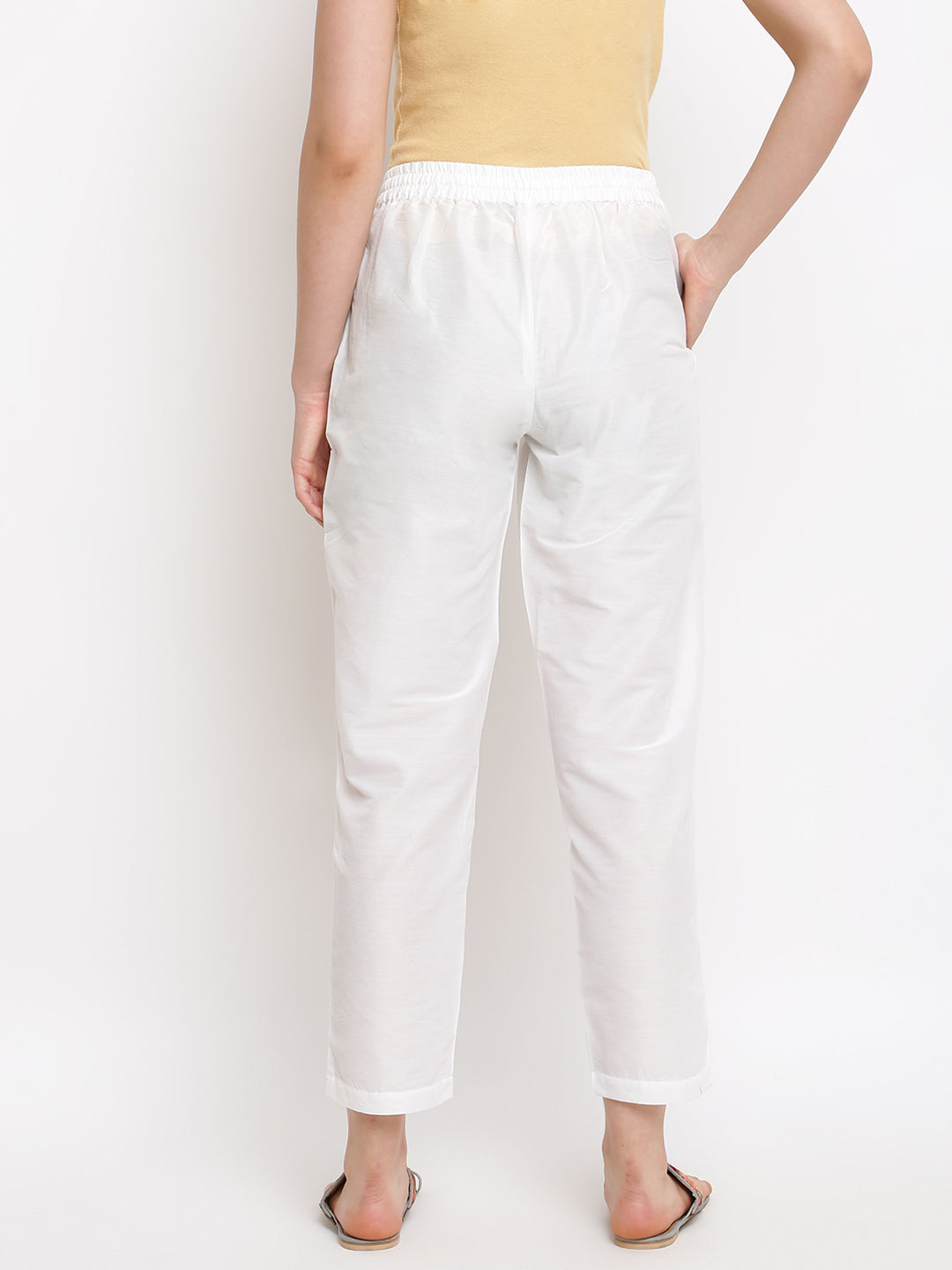 Off-white Solid Straight Pants