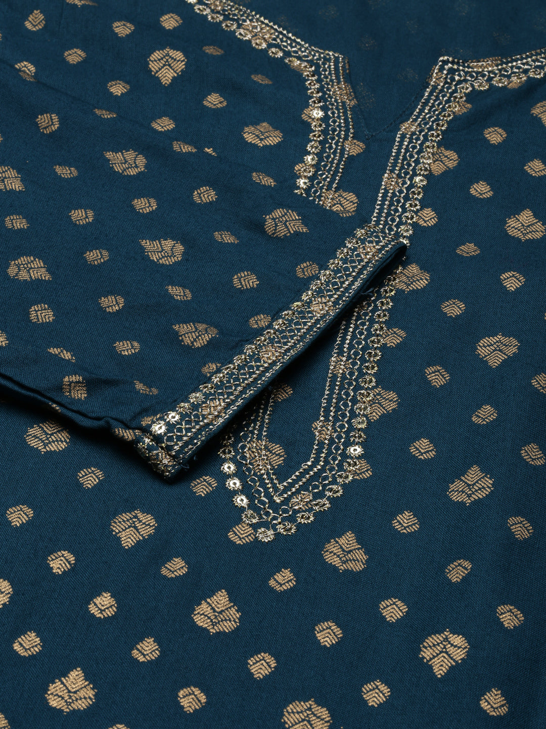 Teal Printed Rayon Kurta Set