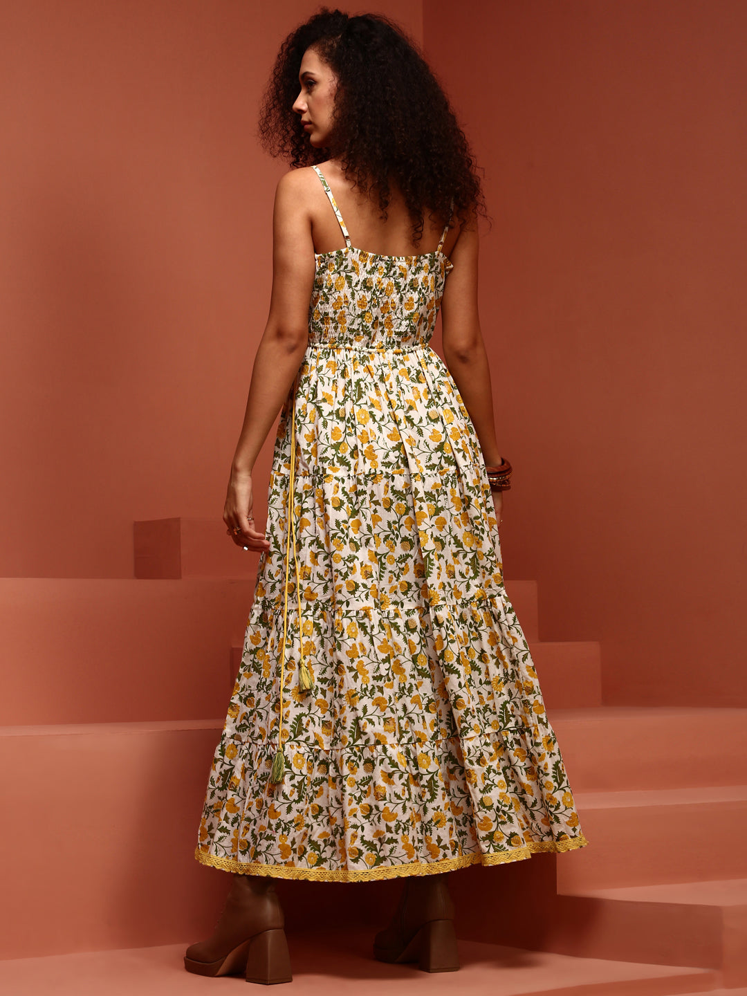 Off-white Printed Tiered Dress