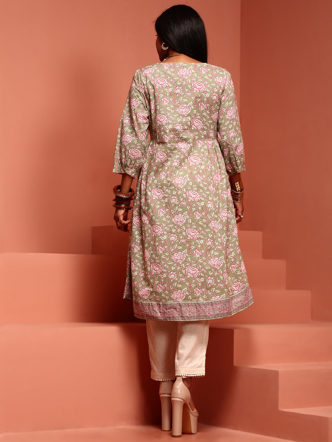 Green Printed Cotton Kurta