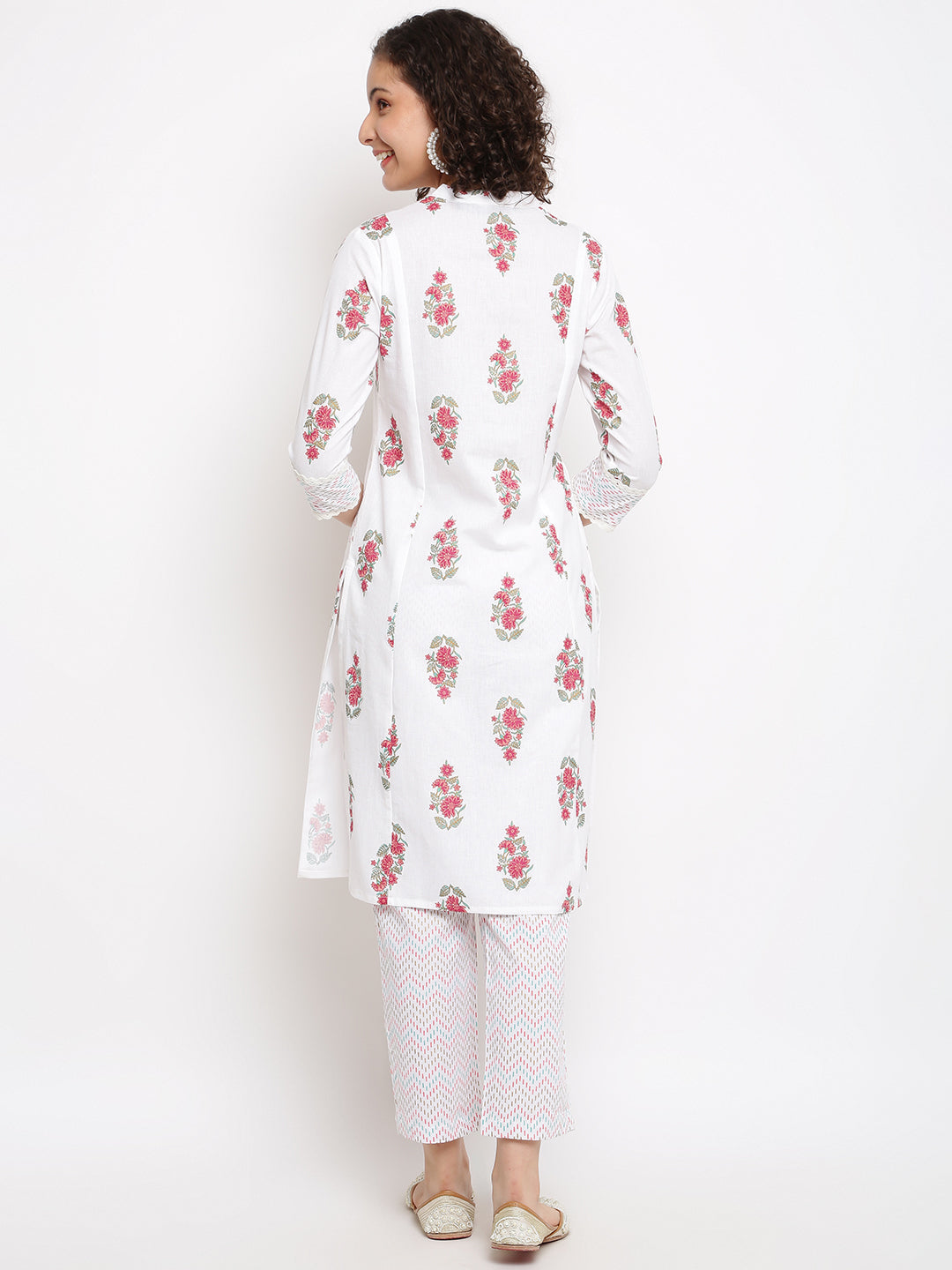 Block Floral Off-White Kurta Set
