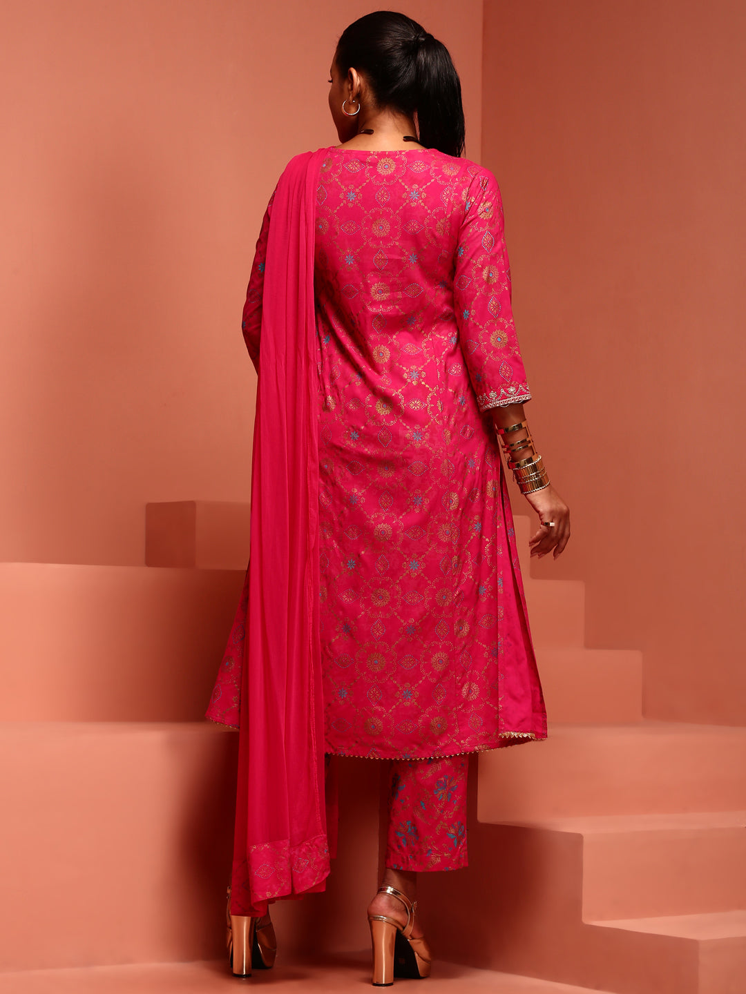 Fuchsia Embroidered Rayon Kurta Set