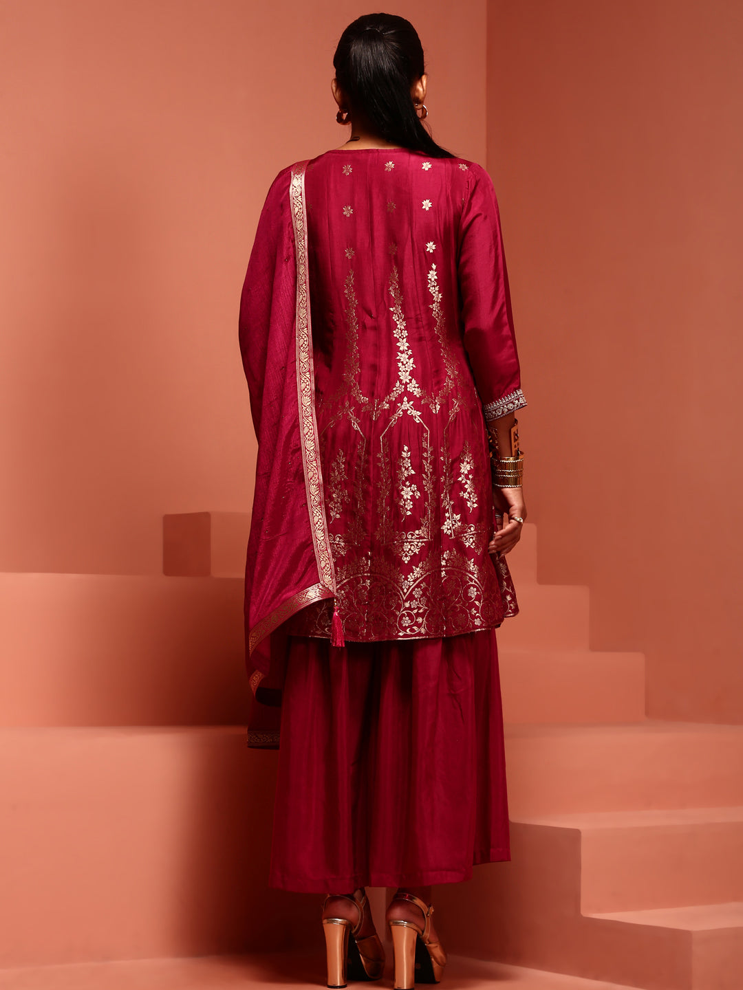 Maroon Brocade Kurta Set