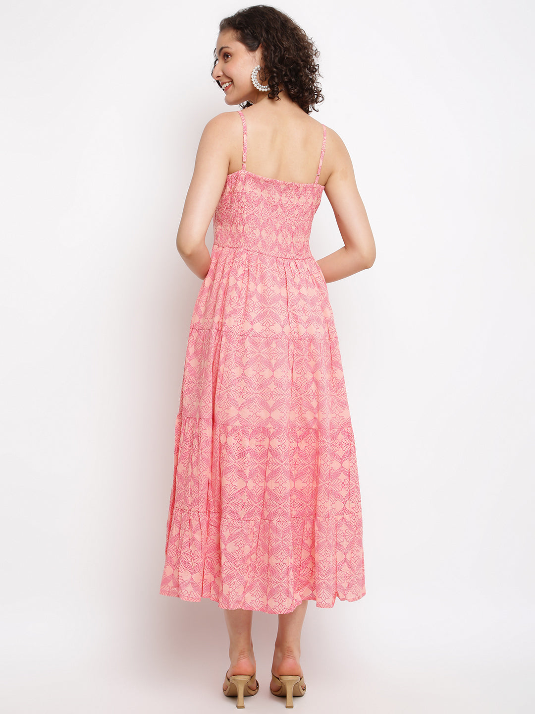 Pink Printed Strapped Dress