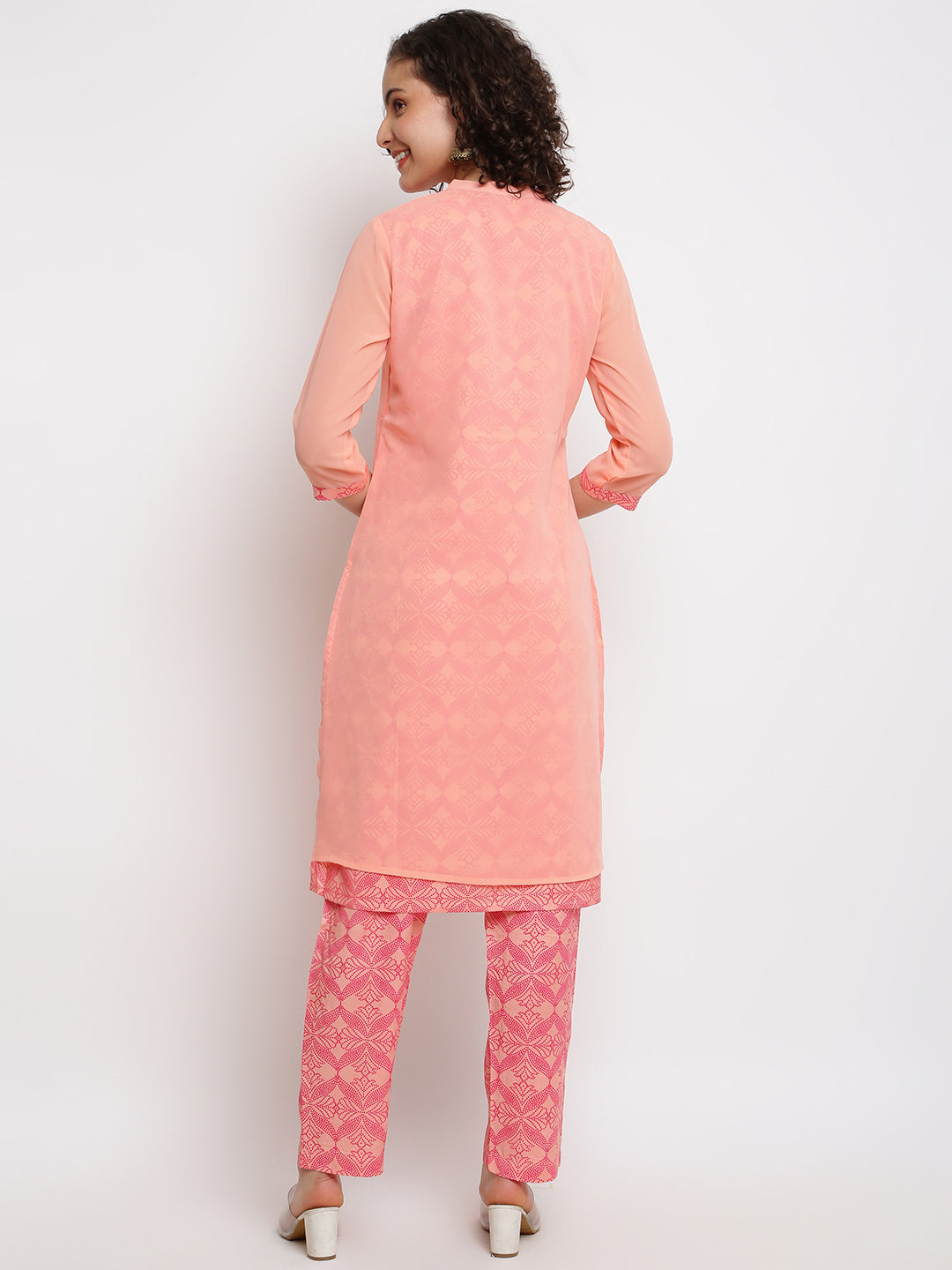 Pink A-line  Mandarin Kurta set