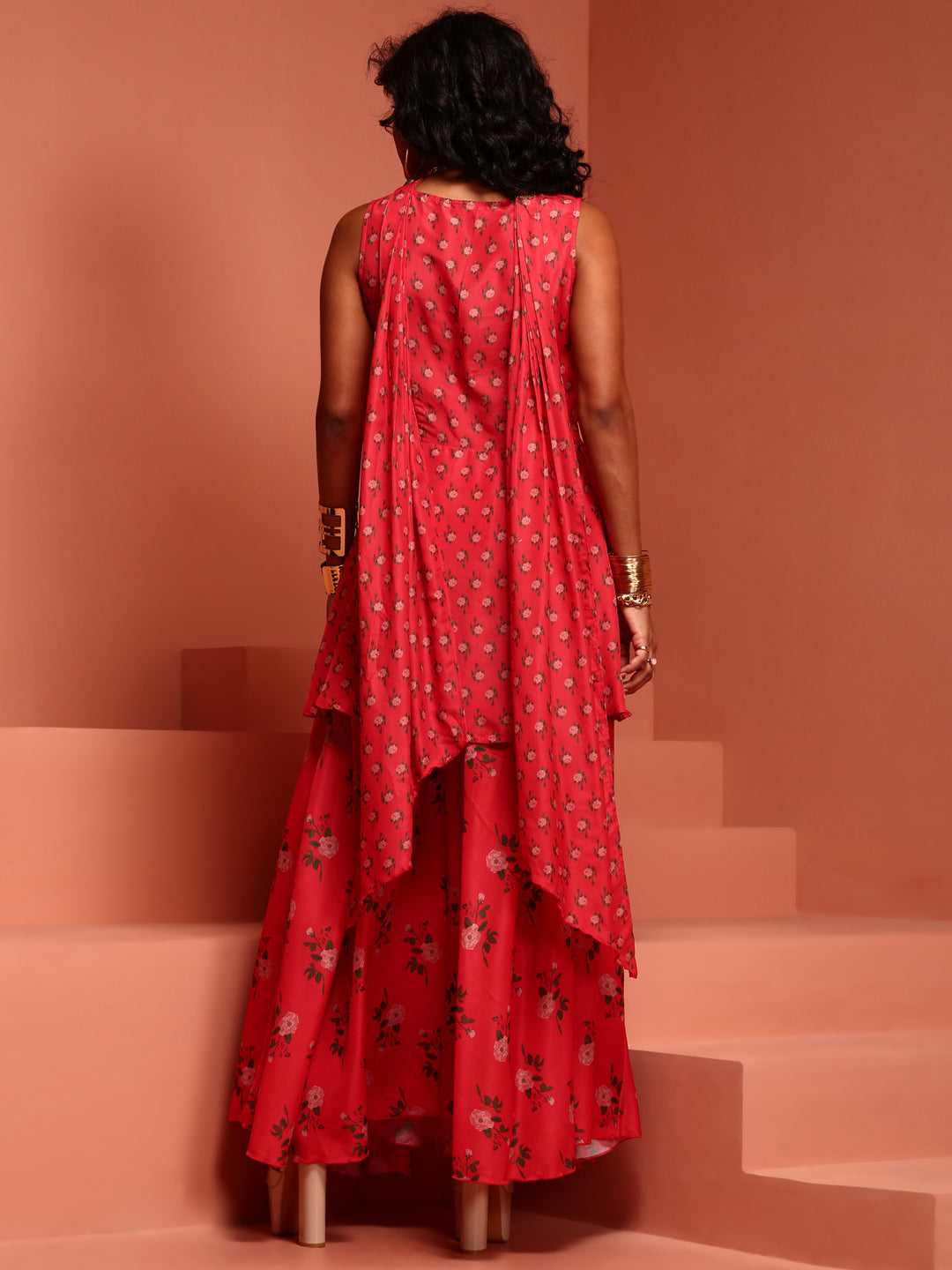 Coral Printed Muslin Kurta & Lehenga Set