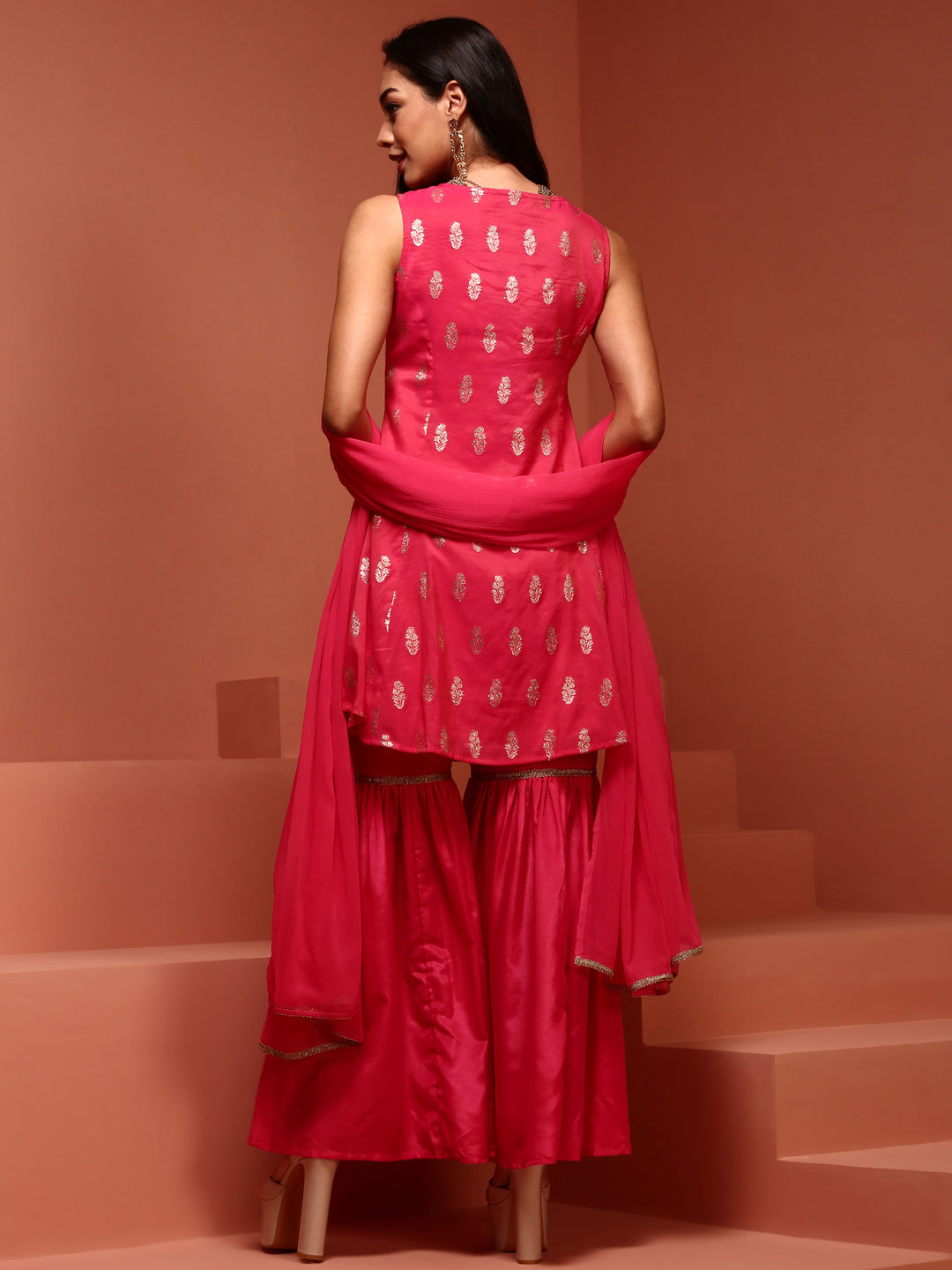 Fuchsia Chanderi Jaquard A-line Kurta Set