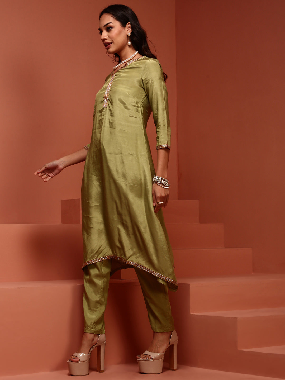 Green Solid Shantoon Kurta Set