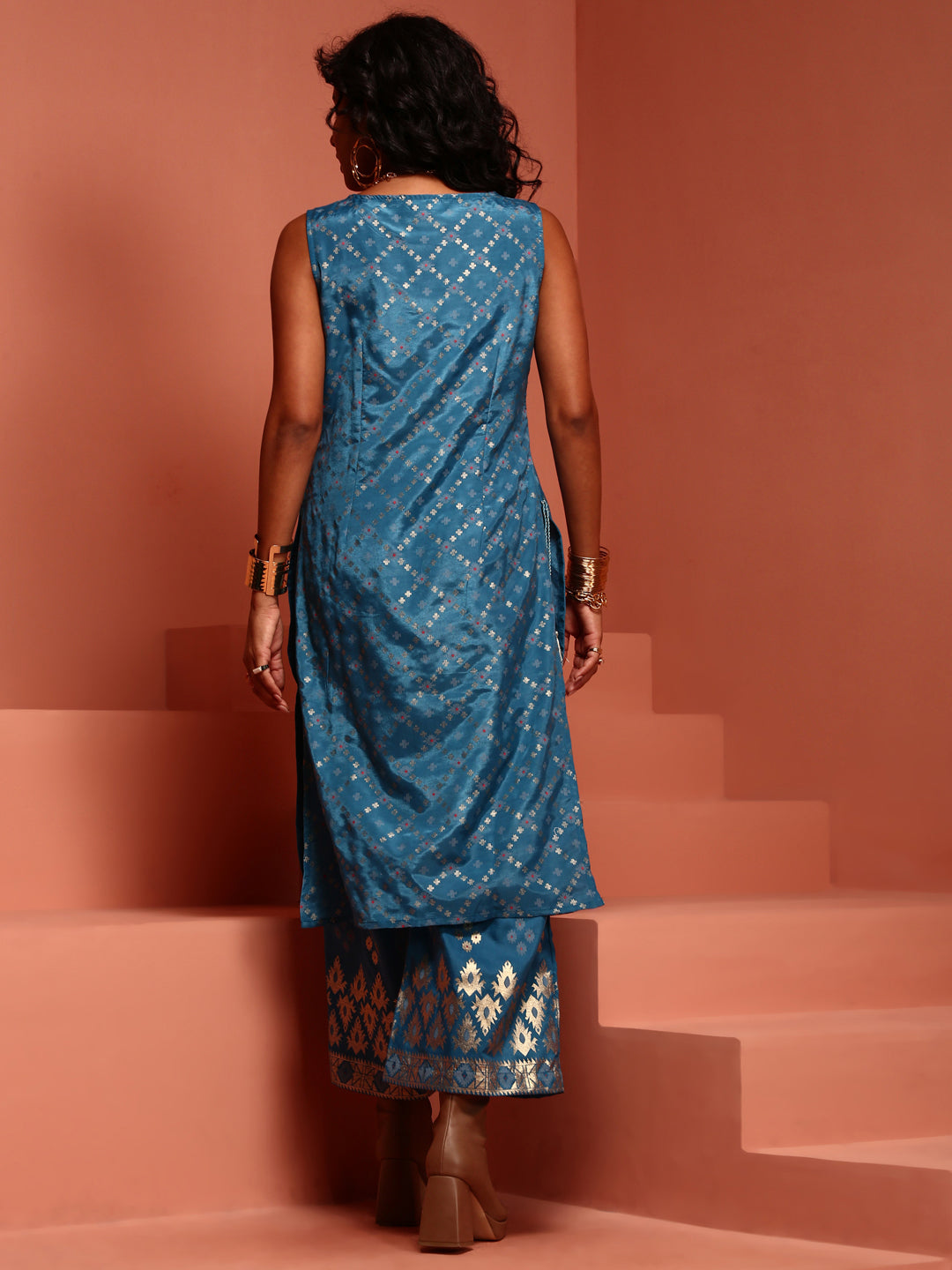 Blue Printed Shantoon Kurta Set