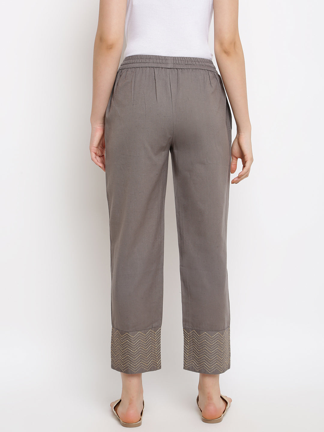 Solid Grey Elasticated Waist Ethnic Straight Pant