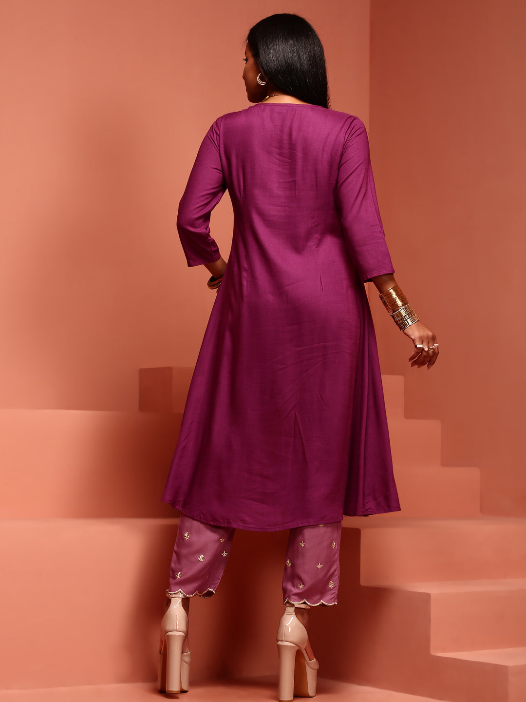 Purple Embroidered Kurta Set