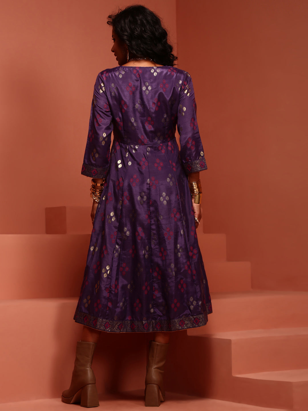 Violet Printed Shantoon Kalidar Kurta