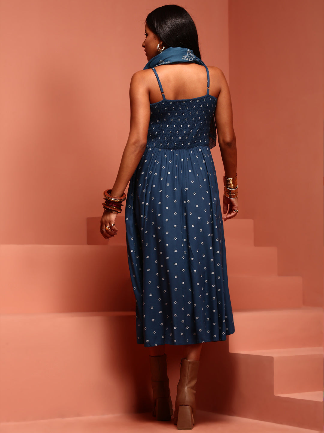 Indigo Kalidar Printed Sleeveless Dress