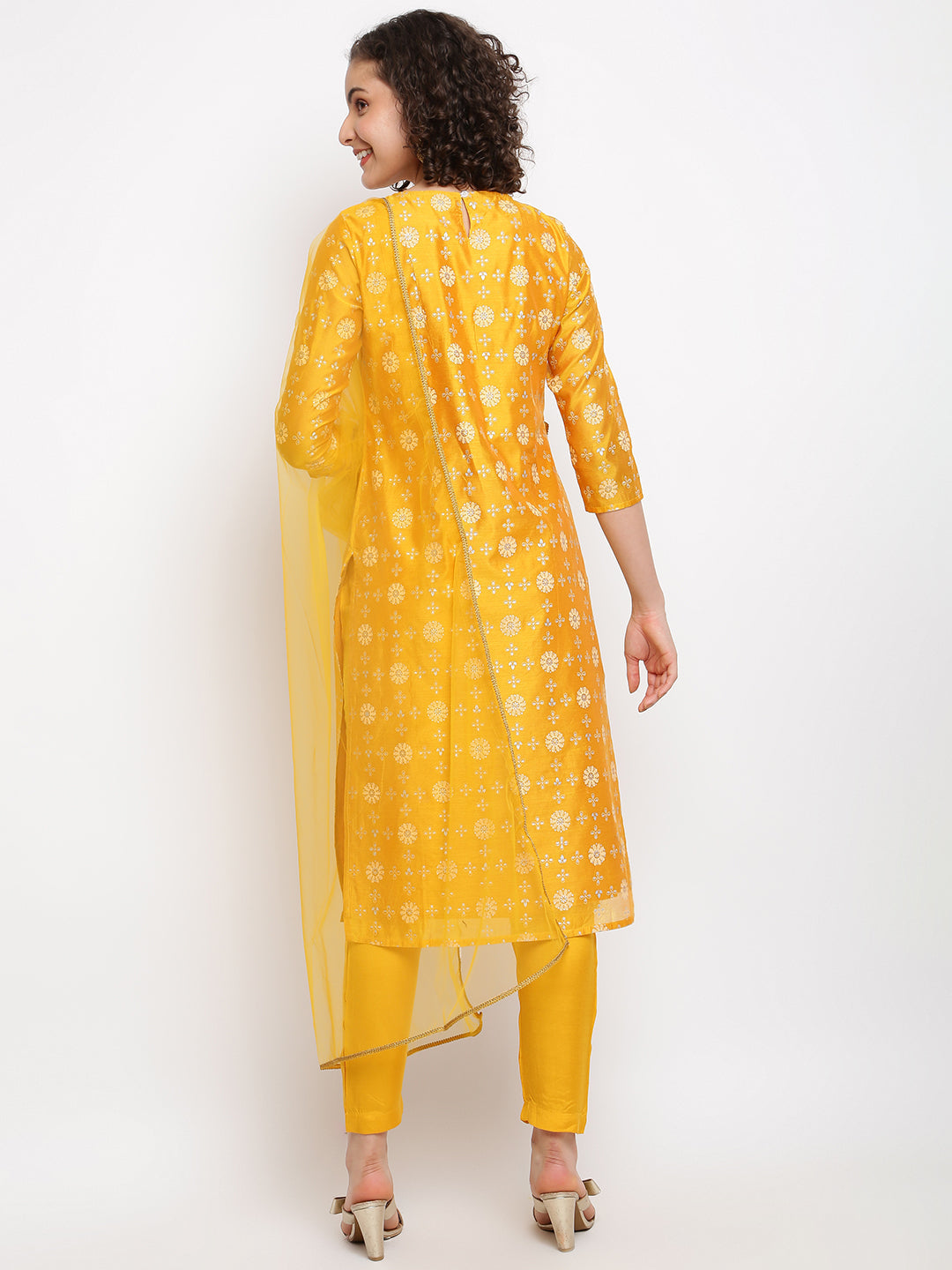 Mustard Yellow Printed Kurta Set