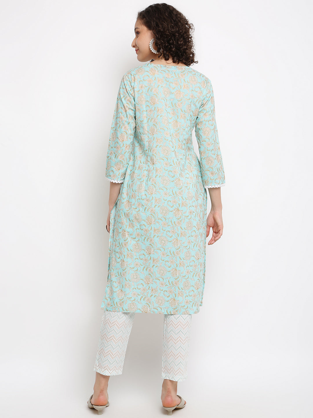 Block Floral Blue Kurta Set