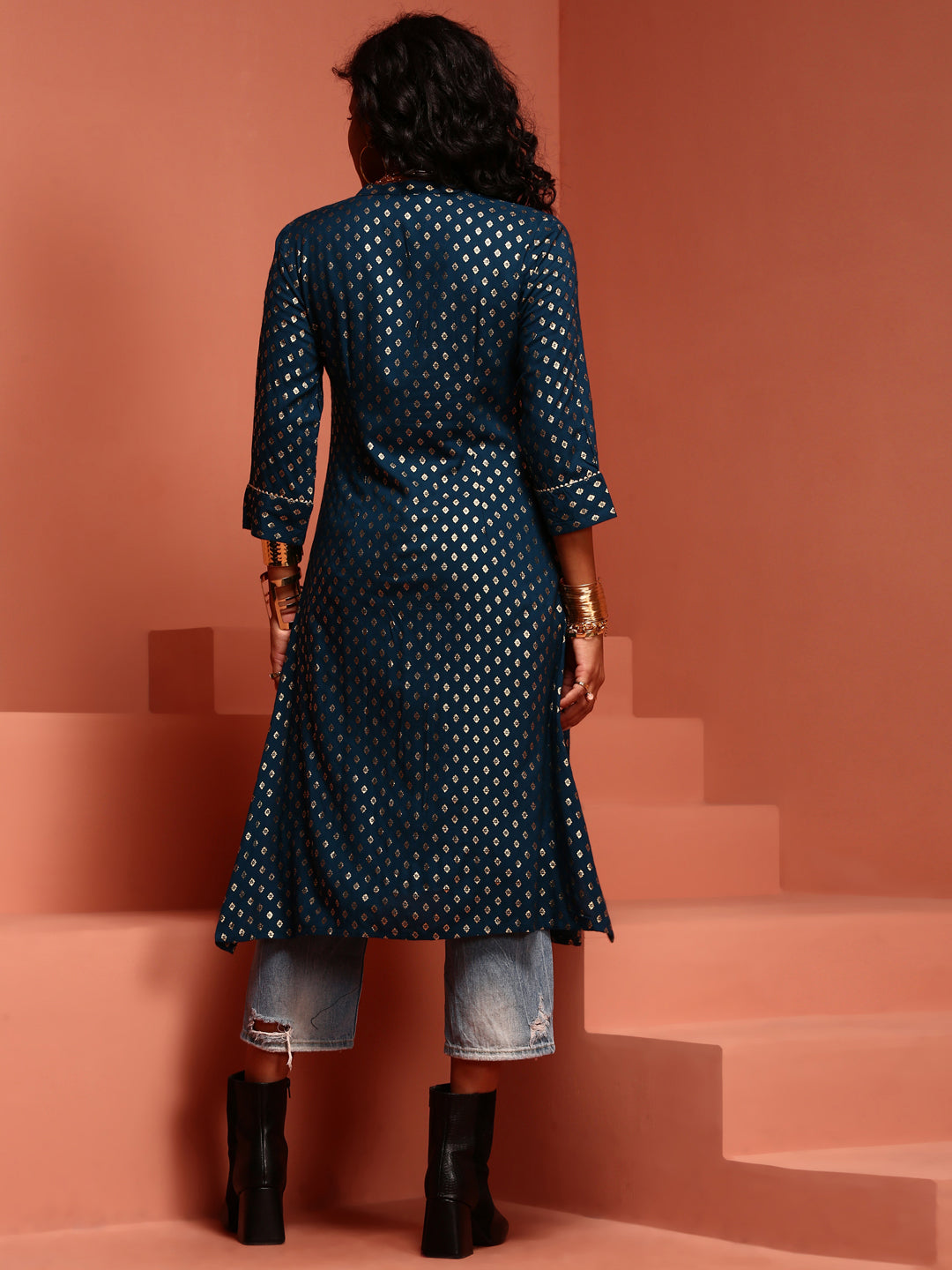 Ink Blue Printed Asymmetric Kurta