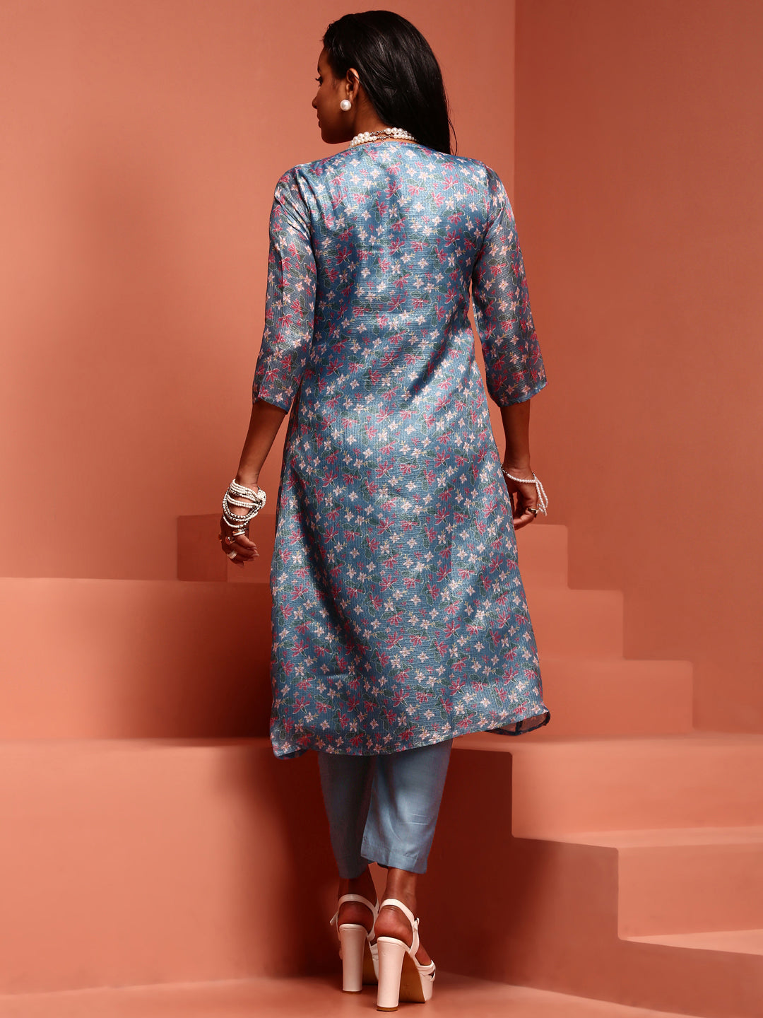 Blue Kota Embroidered Kurta Set