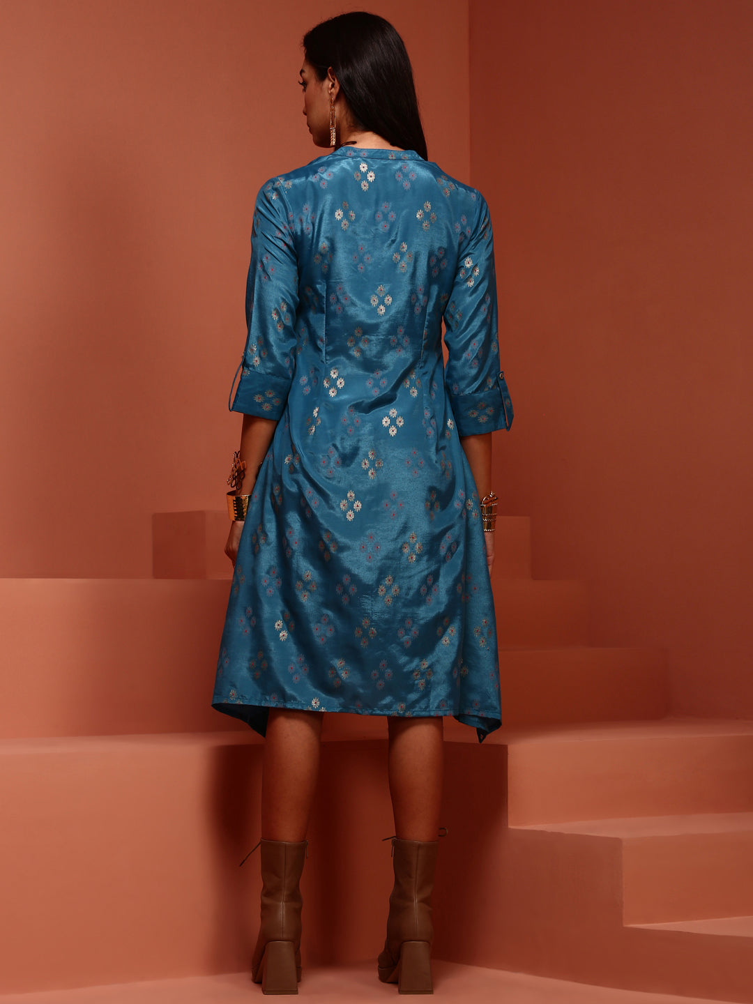 Blue Asymmetric Printed Kurta