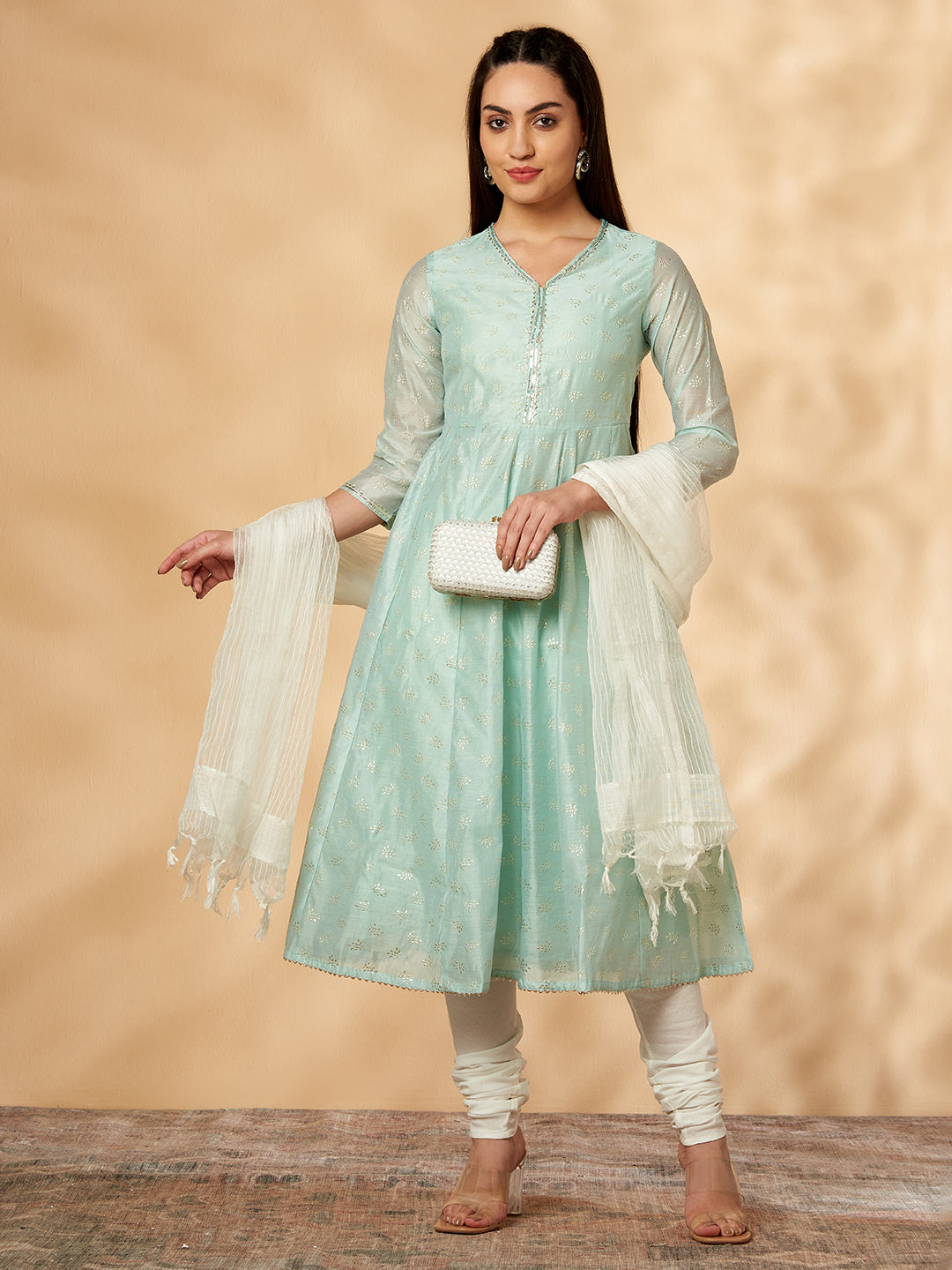 Green Printed Kalidar Kurta Set
